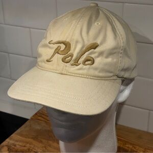 Vintage Polo Ralph Lauren Script Logo Hat Leather Strap Made in Taiwan 90s